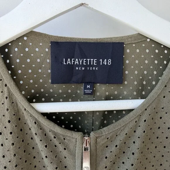 Lafayette 148 New York Leather Zip-Front Jacket – Olive Green (Size M) - Picture 5 of 9